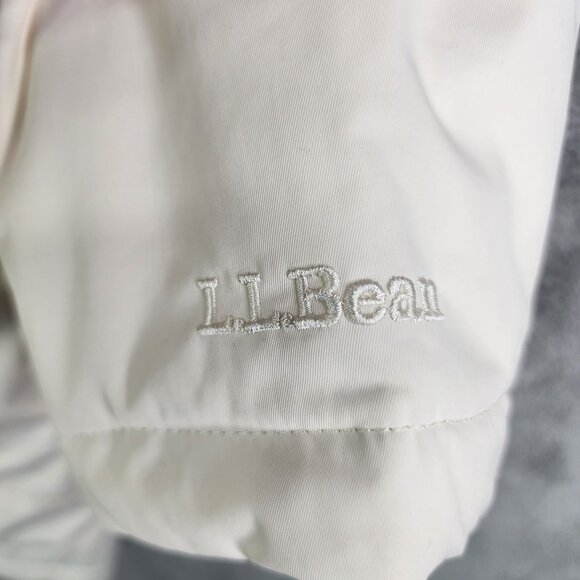 Womens Ivory L.L. Bean Pet Hooded Coat Fleece Lining Full Zip Long Sleeve Size L - Picture 3 of 9